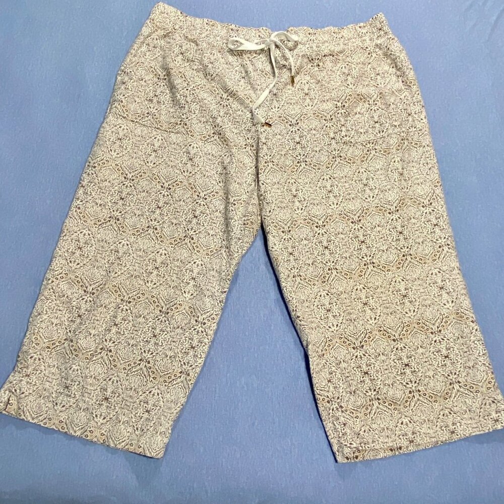 Womens Drawstring Capri Pants Sz XL Loose Fit Cotton Blend by Land N Sea